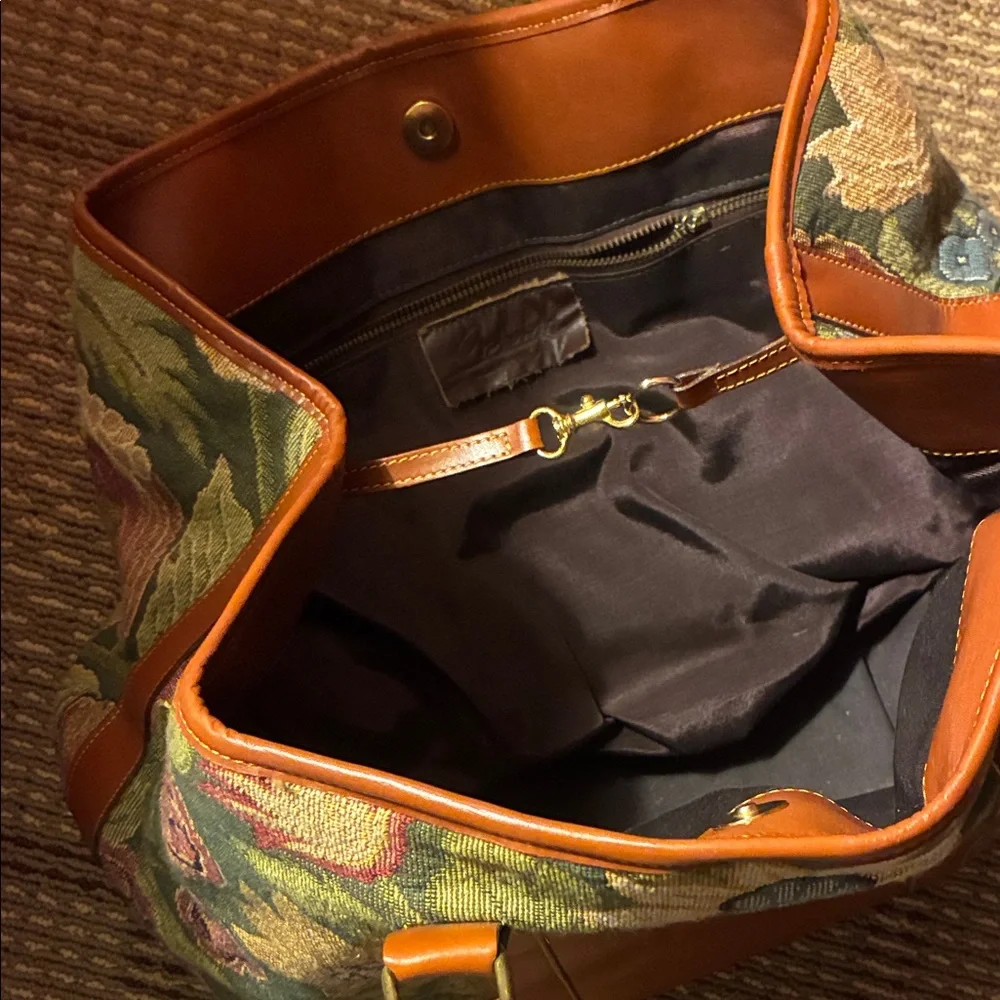 Vintage Floral Tapestry Tote with Leather Trim - Picture 2 of 6